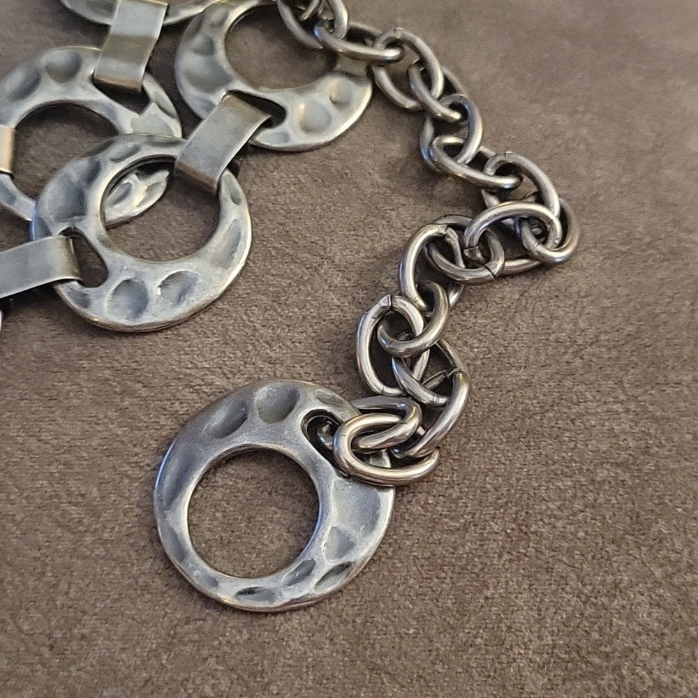 Vtg Gunmetal Hammered Circle Chain Link Disco Grunge Punk Moto Belt - Picture 4 of 7